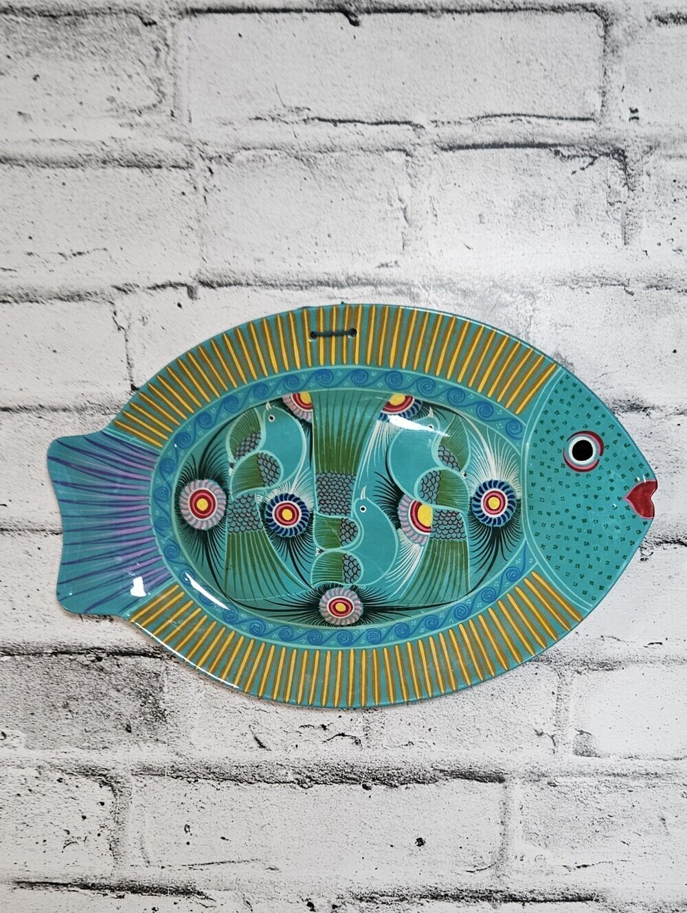 Hand Painted Fish Wall Plaque Ceramic Coastal Tropical Beach Decor 15 Inch